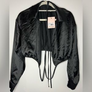 Missguided Black Wrap Around Satin Shirt NWT size 6